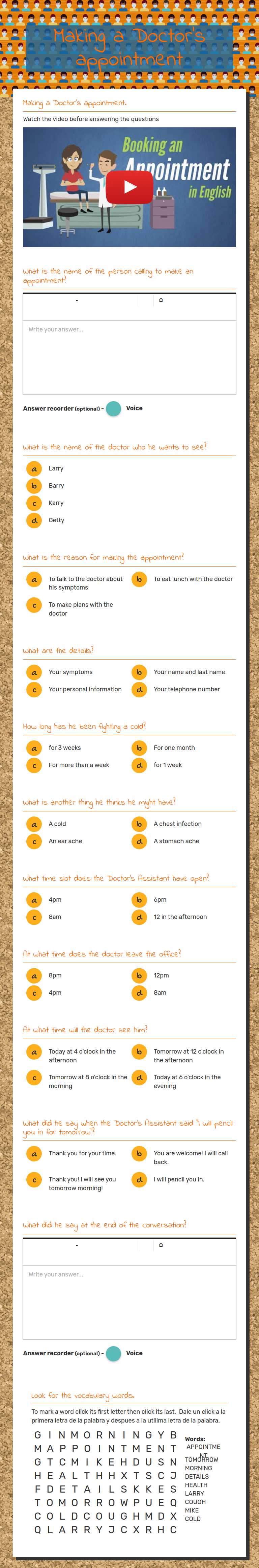 Making a Doctor's appointment worksheet preview image