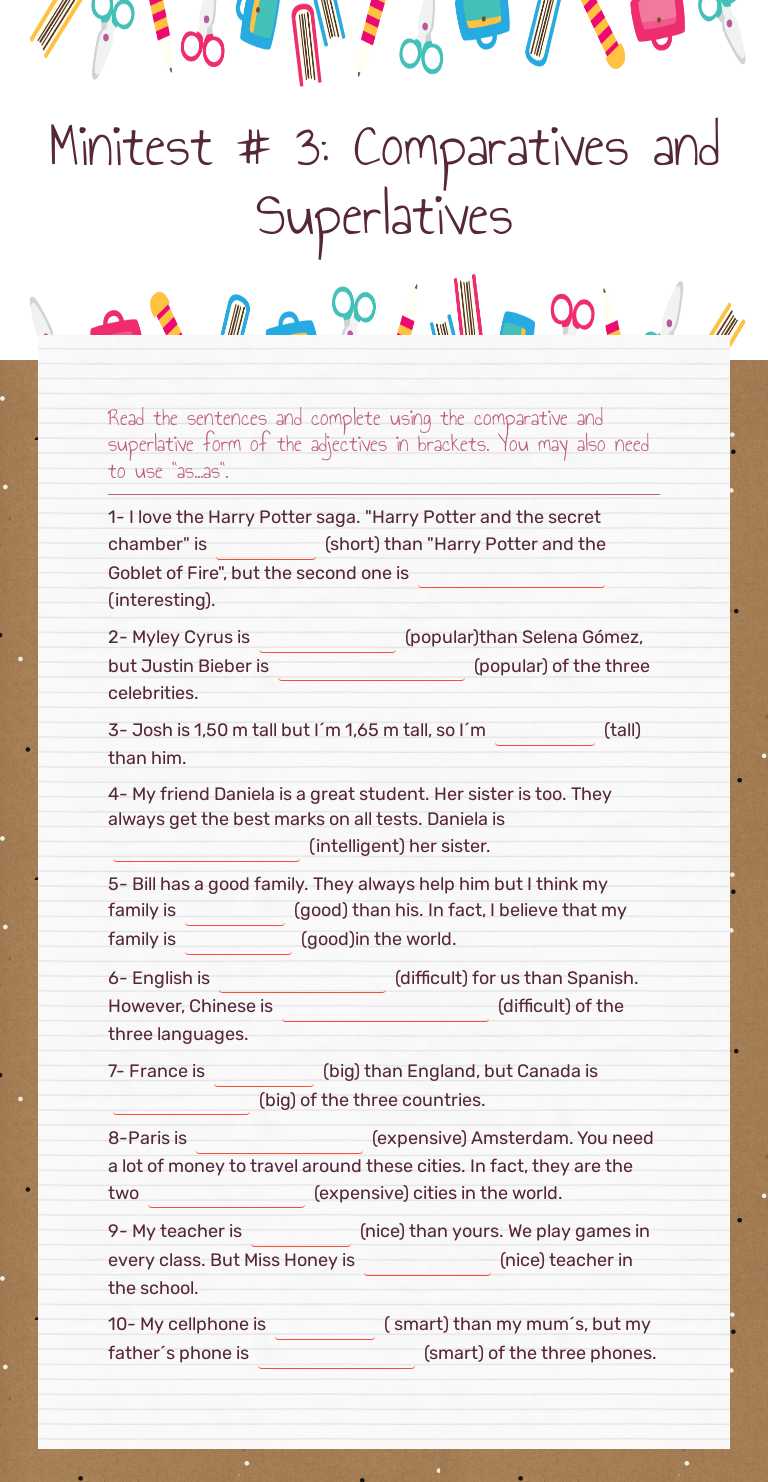 Minitest # 3: Comparatives and Superlatives worksheet preview image