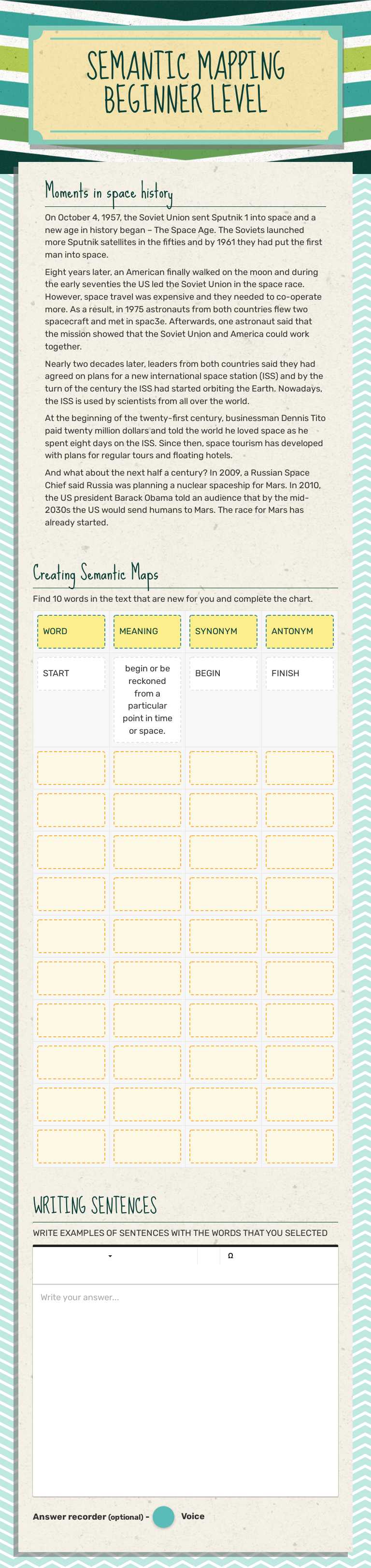 SEMANTIC MAPPING
BEGINNER LEVEL worksheet preview