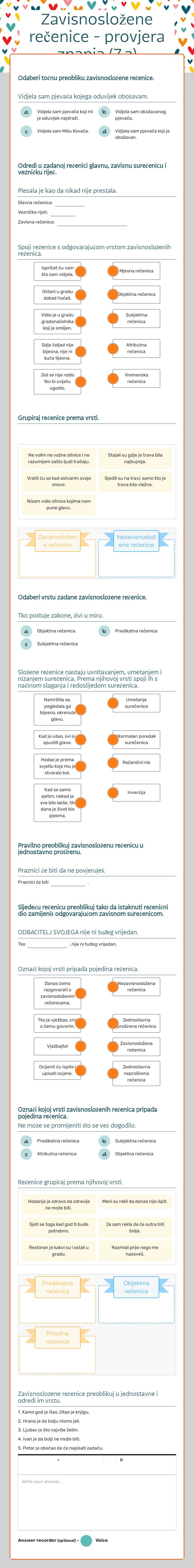 Zavisnosložene rečenice - provjera znanja (7.a) worksheet preview image