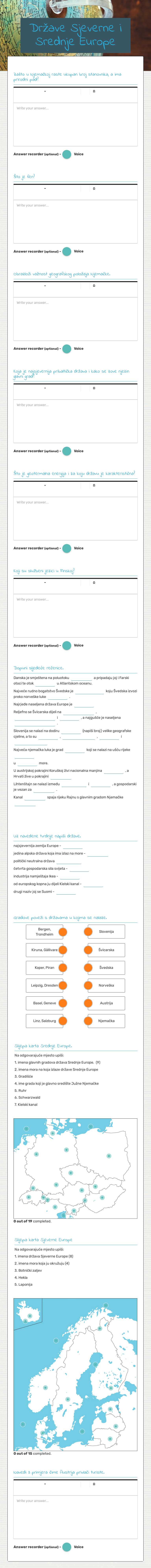 Države Sjeverne i Srednje Europe worksheet preview image