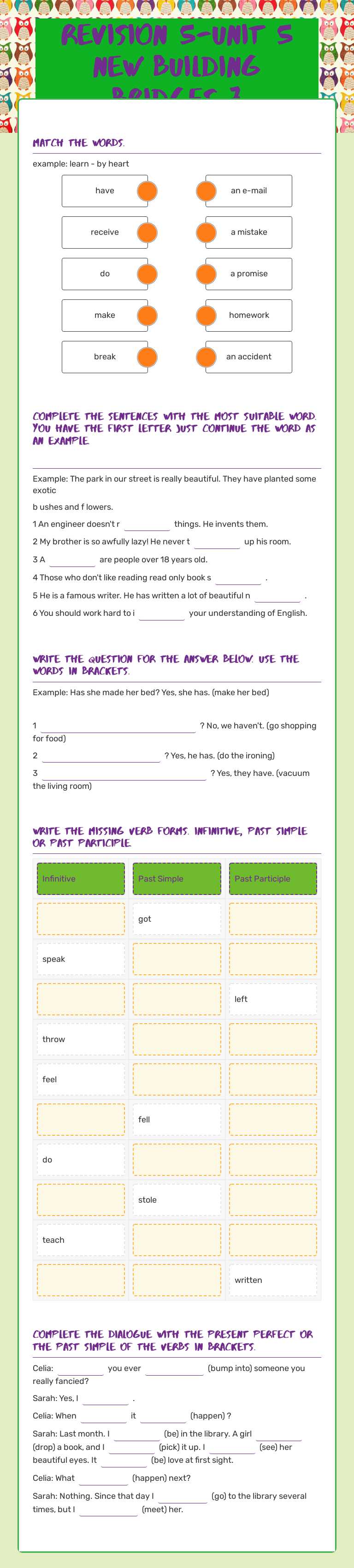 revision 5-Unit 5  new building bridges 7 Grade 7 worksheet preview