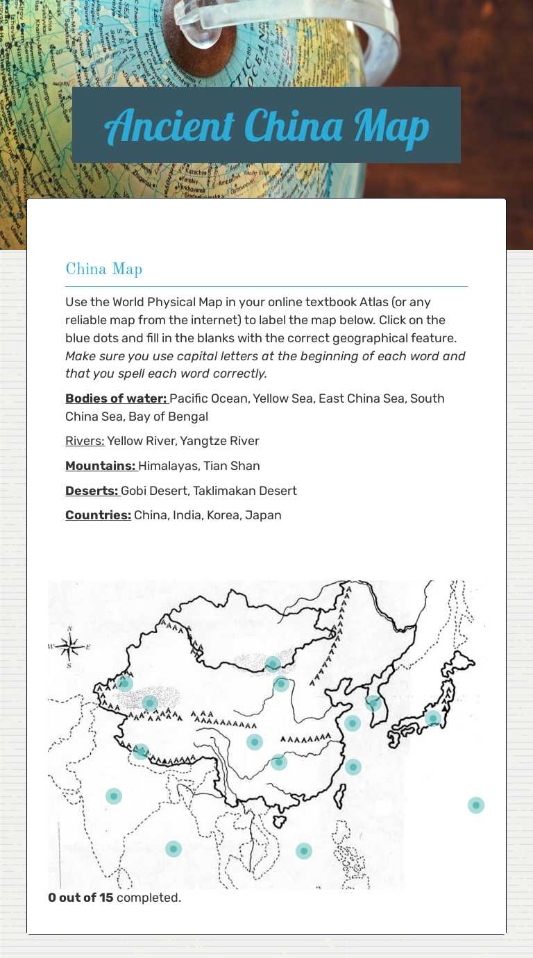 Ancient China Map worksheet preview image