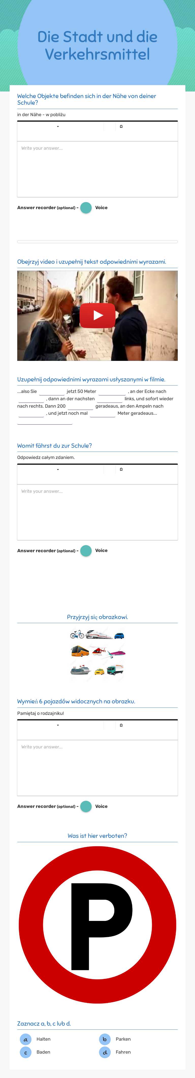 Die Stadt und     die Verkehrsmittel worksheet preview