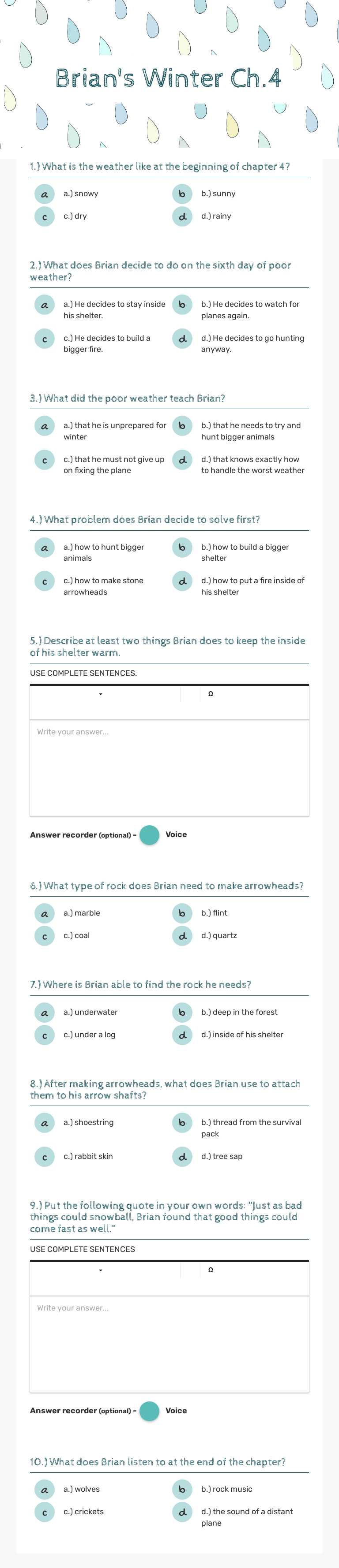 Brian's Winter Ch.4 Grade 5 worksheet preview