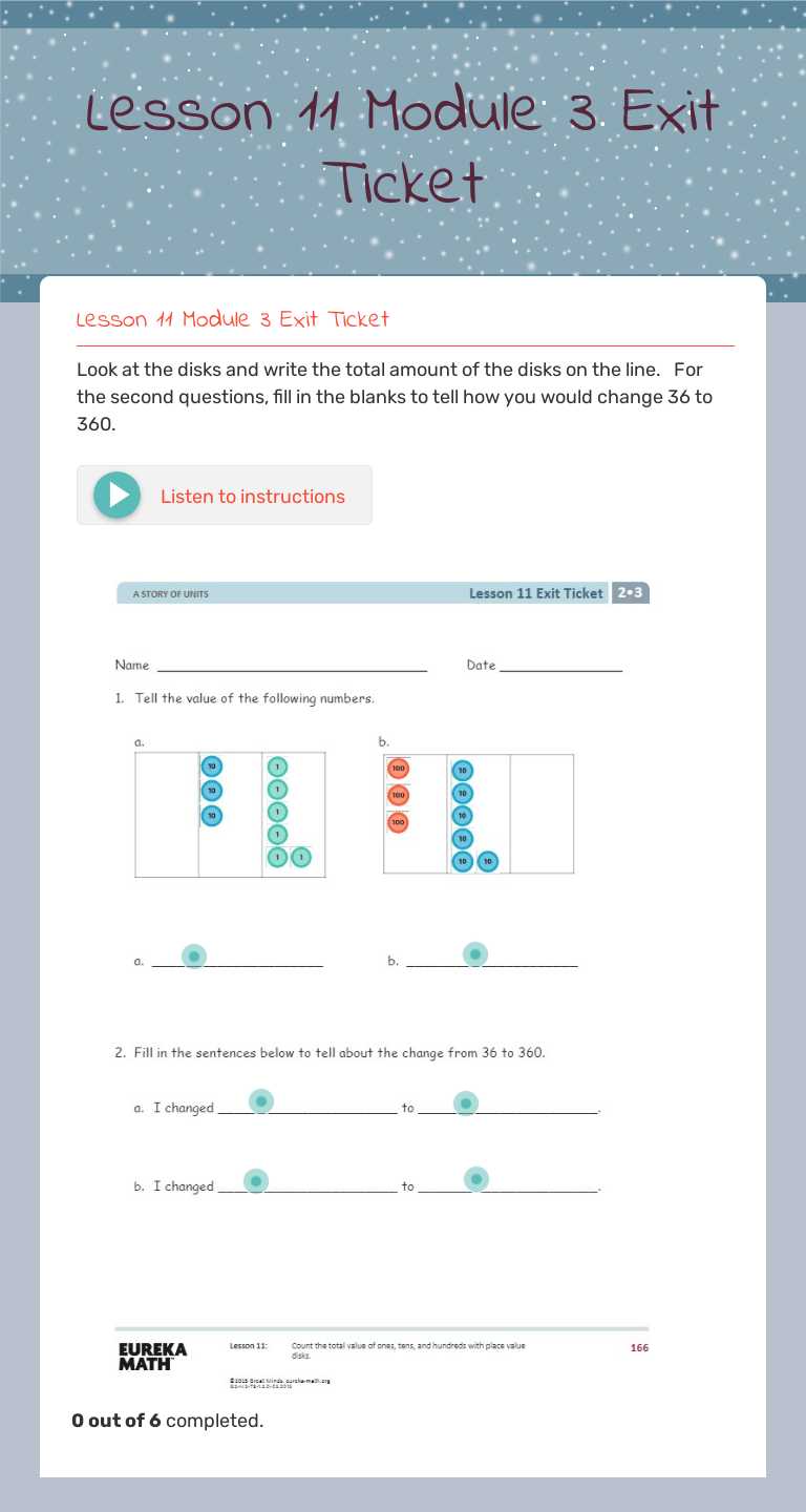 Lesson 11 Module 3 
Exit Ticket worksheet preview image