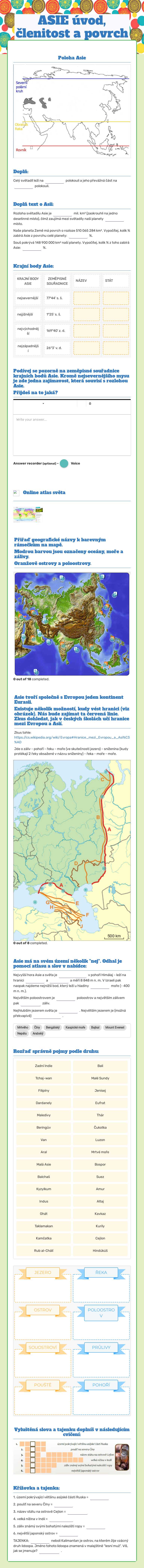 ASIE úvod, členitost a povrch worksheet preview image