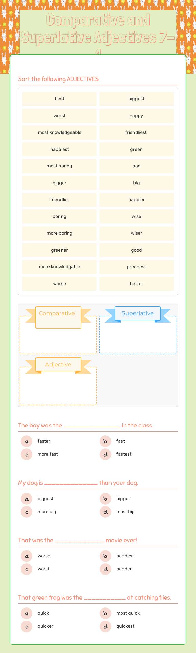Comparative and Superlative Adjectives 7-4 worksheet preview image