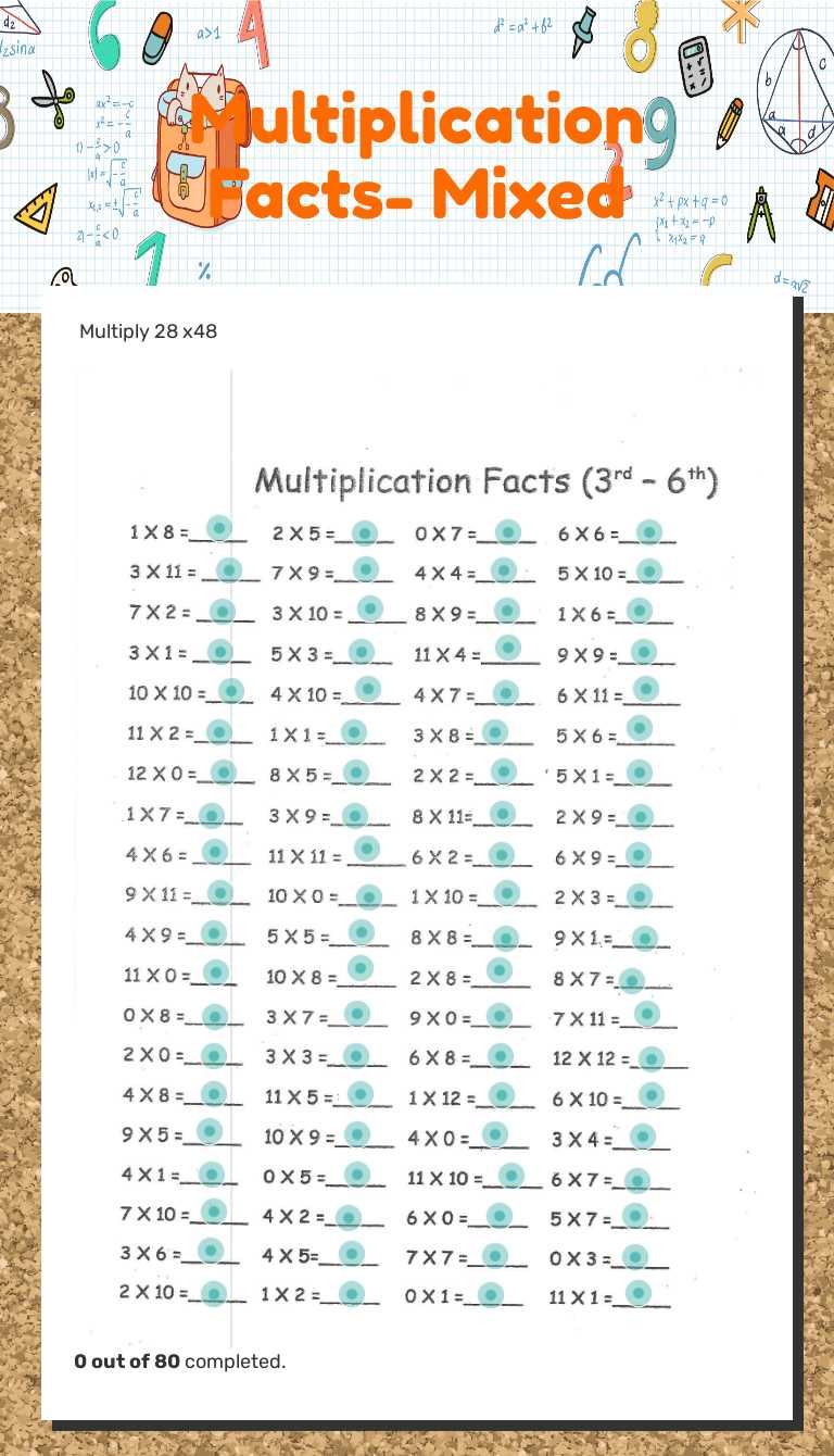 Multiplication Facts- Mixed worksheet preview image