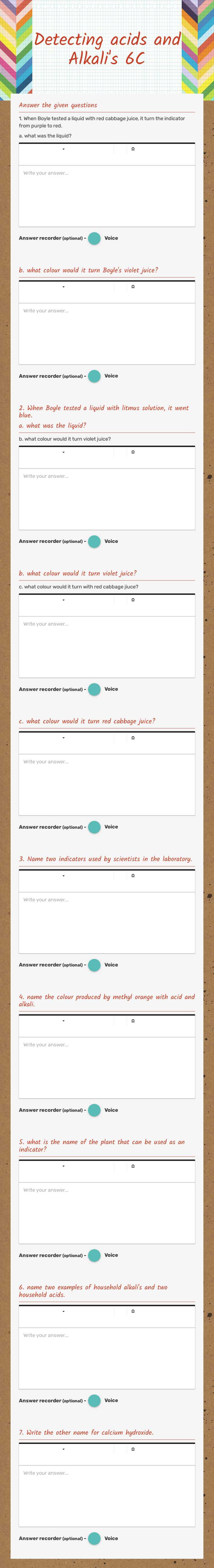 Detecting acids and Alkali's 6C worksheet preview image