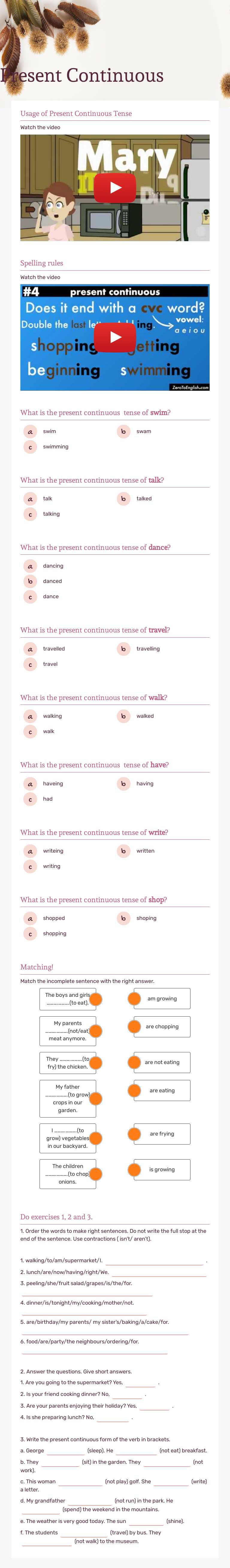 Present Continuous worksheet preview image