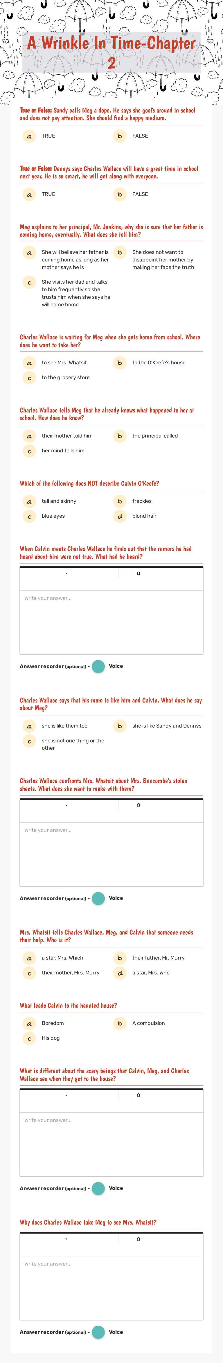 A Wrinkle In Time-Chapter 2 worksheet preview image