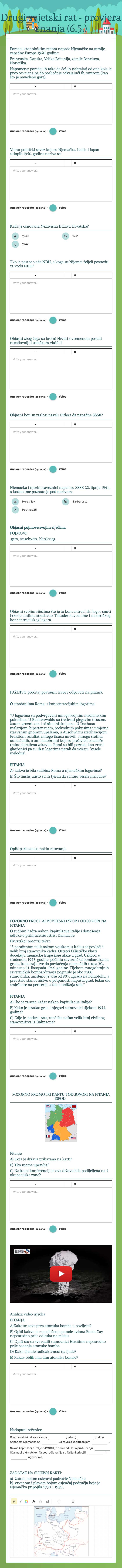 Drugi svjetski rat - provjera znanja (6.5.) worksheet preview image