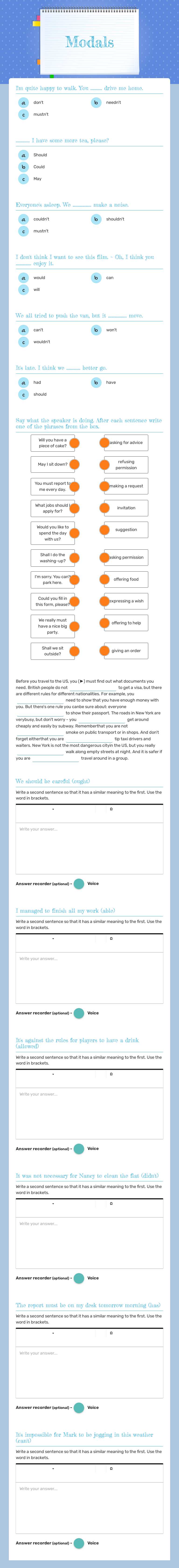 Modals worksheet preview image