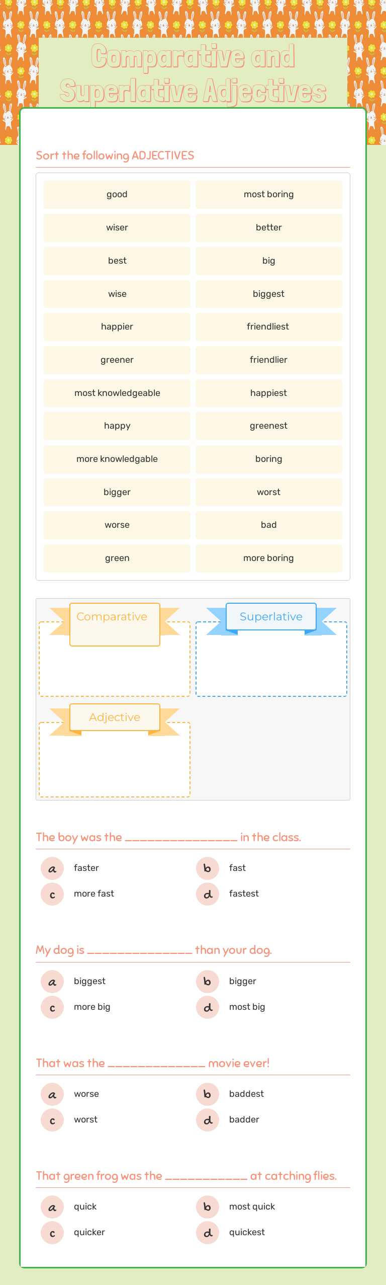 Comparative and Superlative Adjectives worksheet preview image