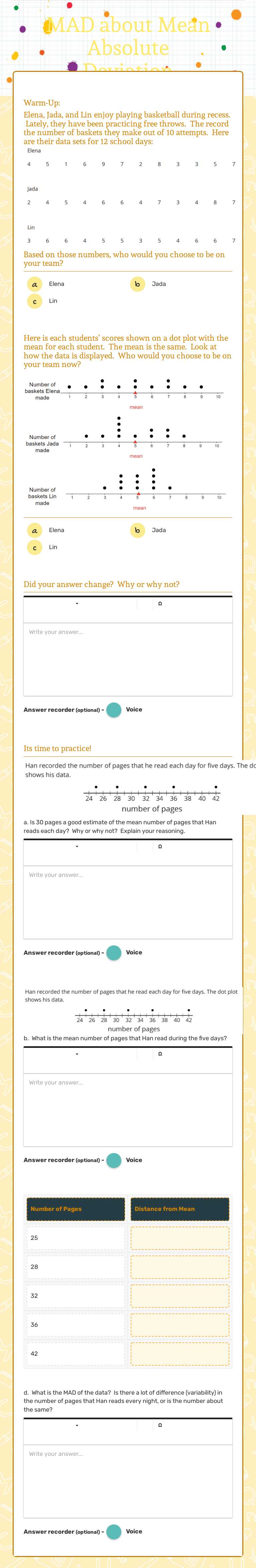 MAD about Mean Absolute Deviation Grade 8 worksheet preview