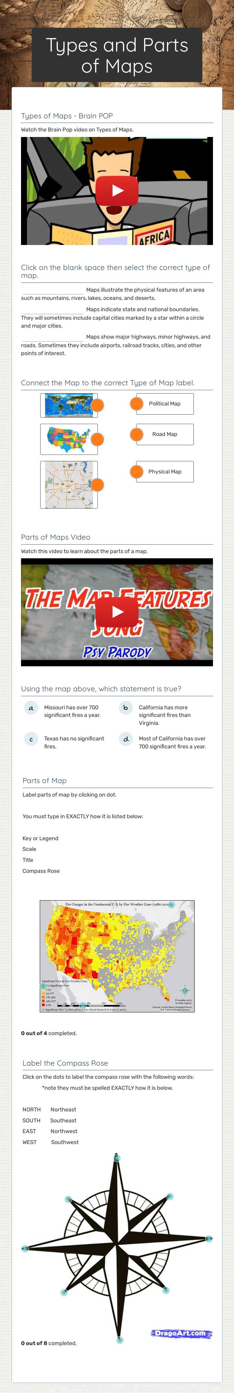 Types and Parts of Maps worksheet preview image