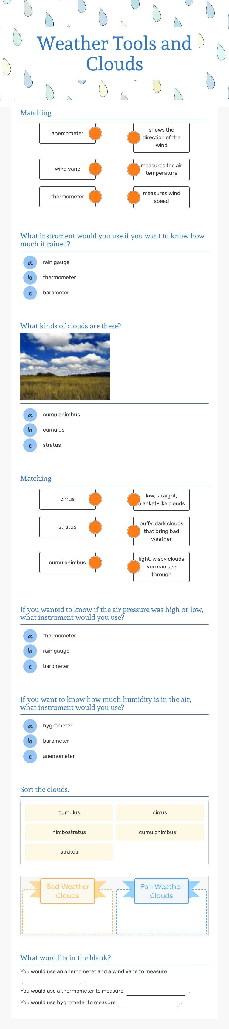 Weather Tools and Clouds worksheet preview image