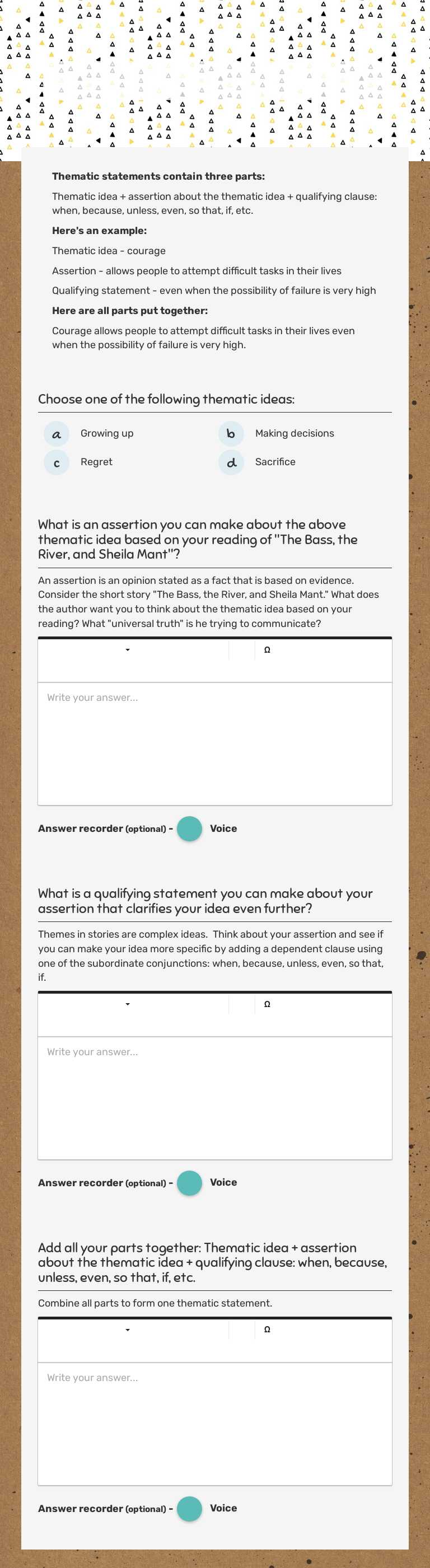 Thematic Statement Grade 10 worksheet preview