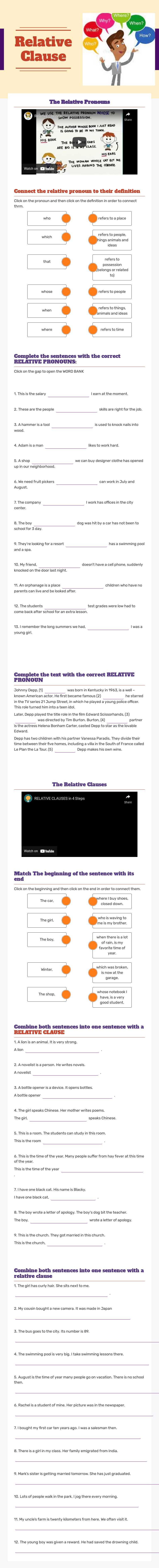 Relative Clause worksheet preview image