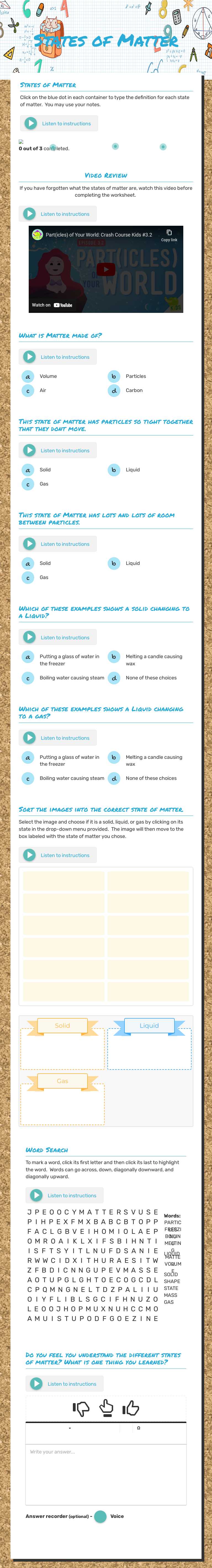 States of Matter worksheet preview image