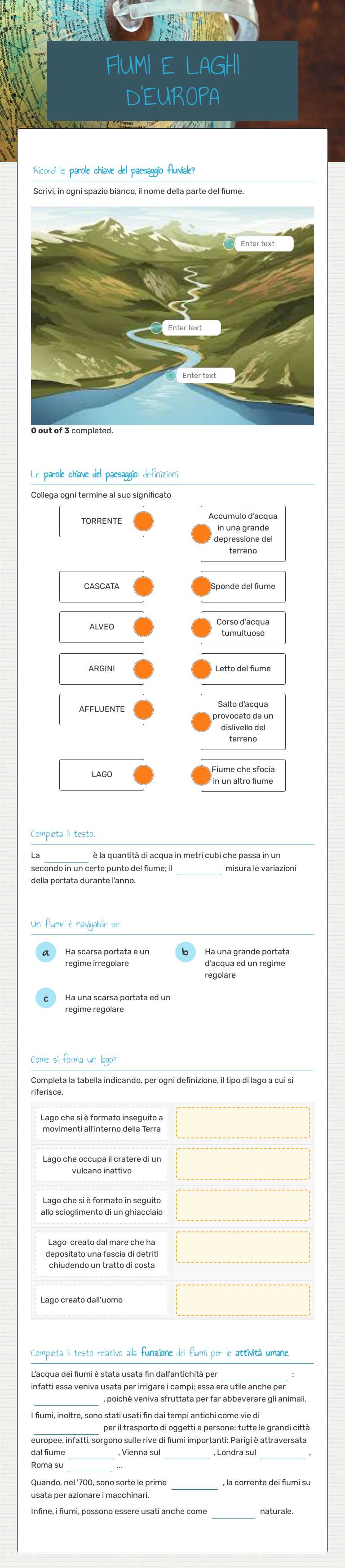 FIUMI E LAGHI D'EUROPA Grade 9 worksheet preview