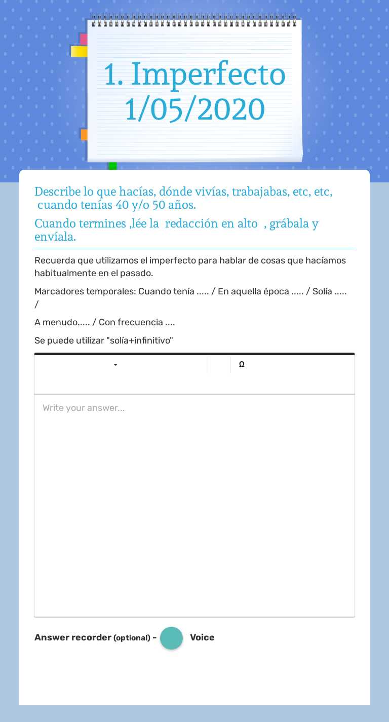 1. Imperfecto 1/05/2020 worksheet preview image