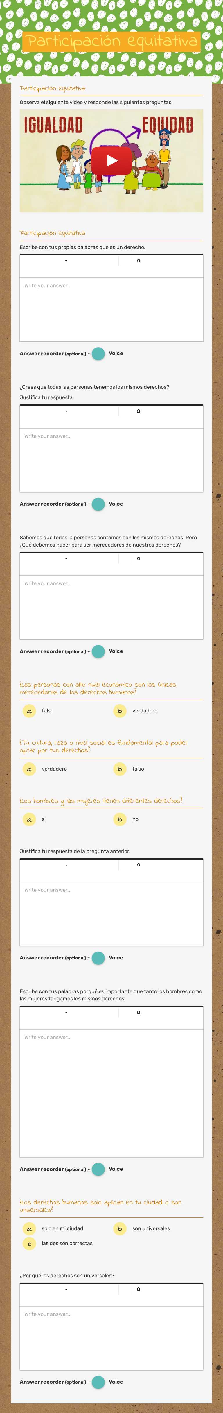 Participación equitativa worksheet preview image