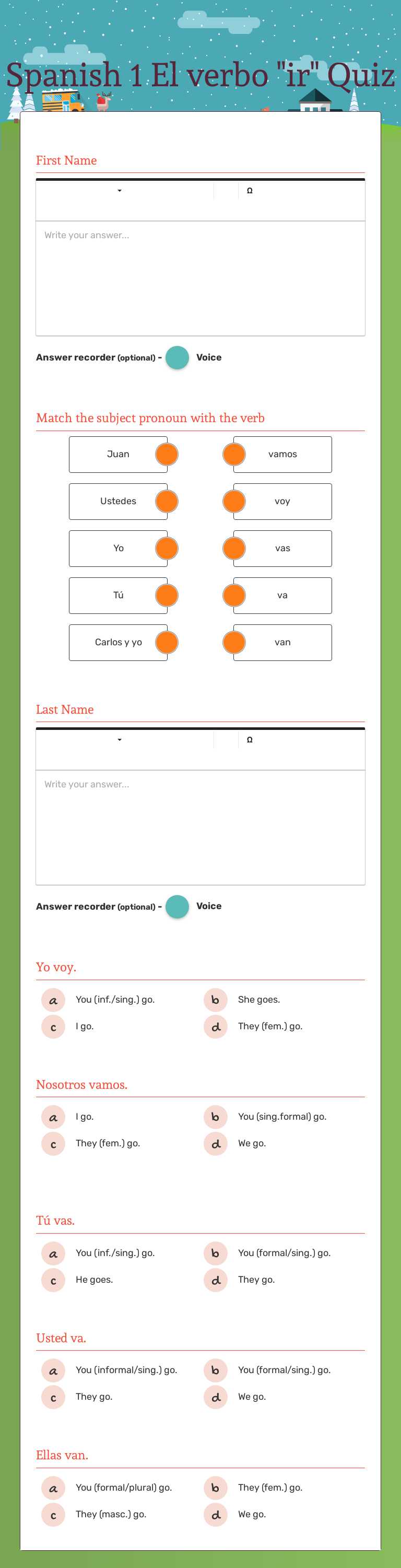 Spanish 1 El verbo "ir" Quiz Grade 8 worksheet preview
