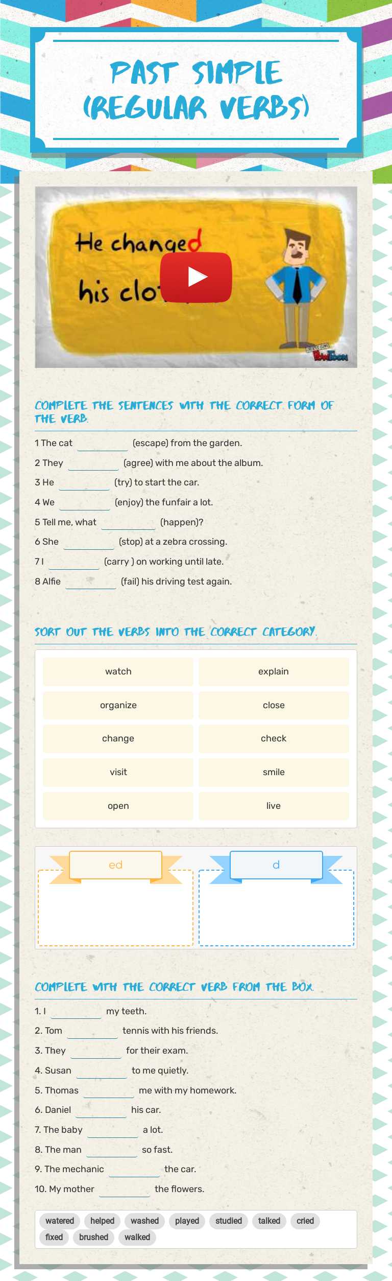 past simple 
(regular verbs) worksheet preview image