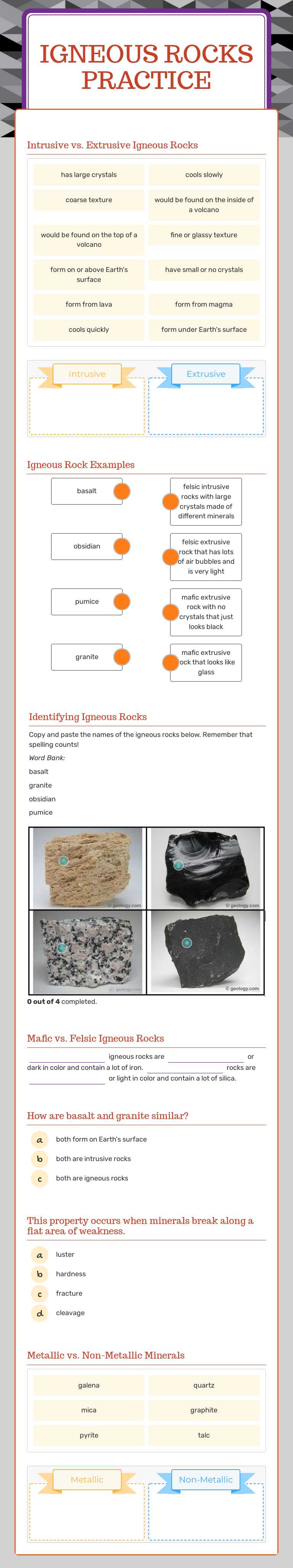 Igneous Rocks Practice worksheet preview image