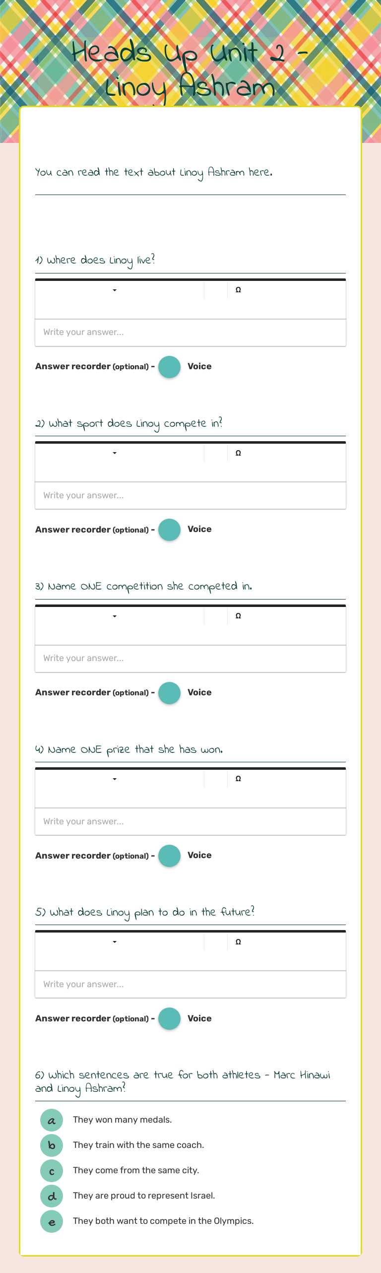 Heads Up Unit 2 - Linoy Ashram Grade 9 worksheet preview