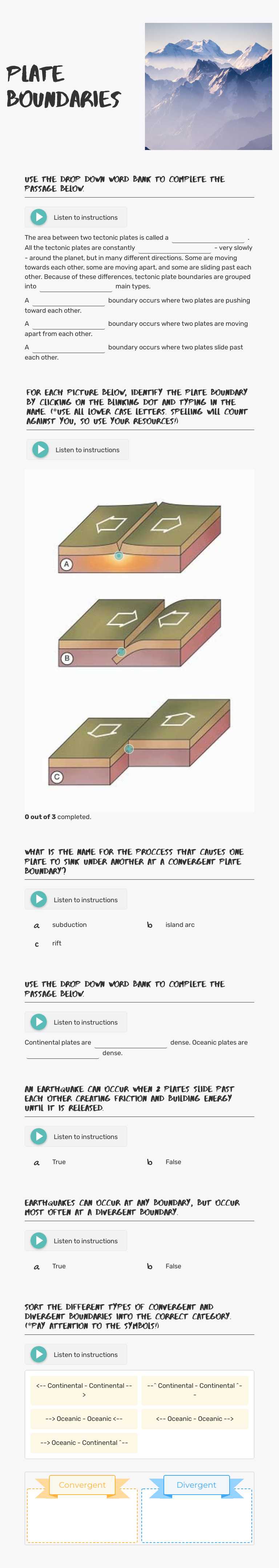 Plate Boundaries worksheet preview image