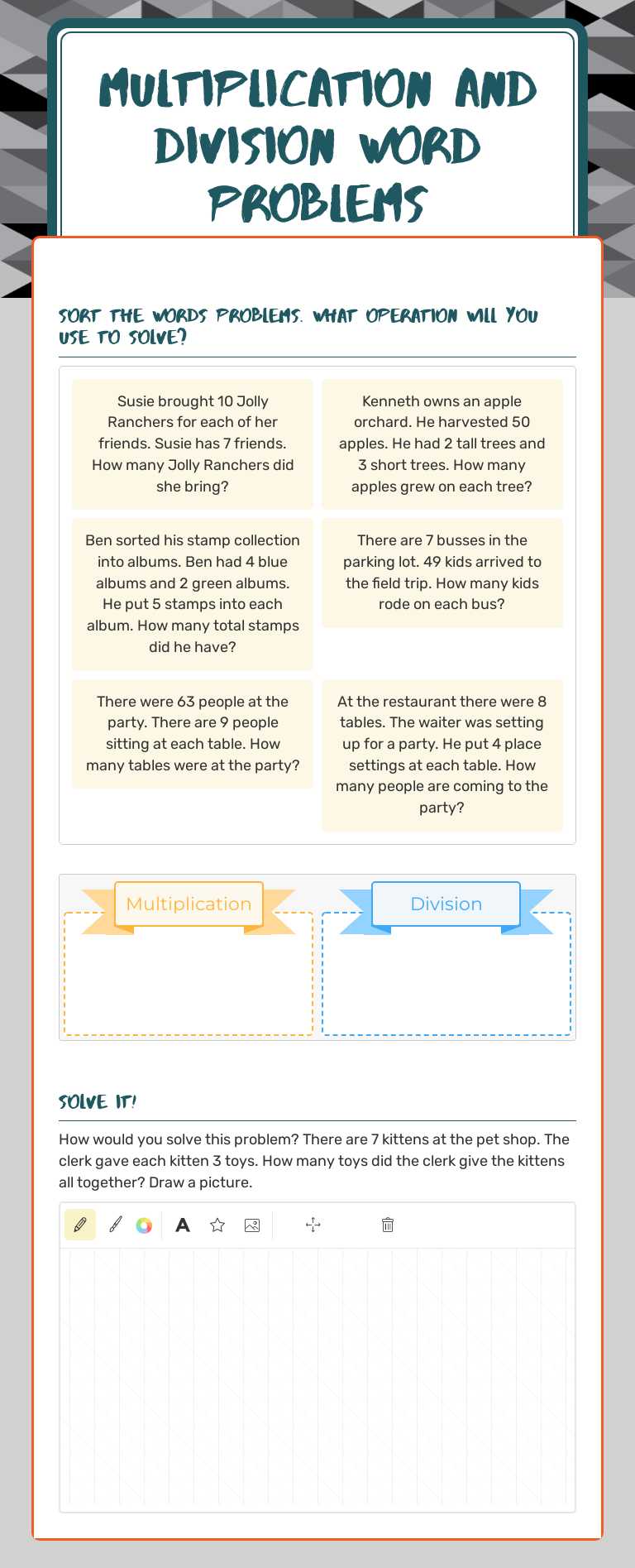 Multiplication and Division Word problems worksheet preview image