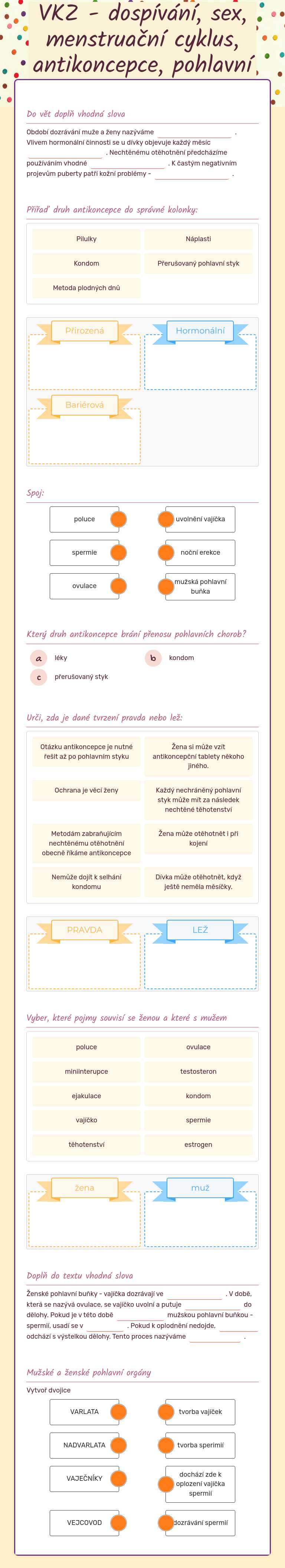 VKZ - dospívání, sex, menstruační cyklus, antikoncepce, pohlavní orgány worksheet preview image