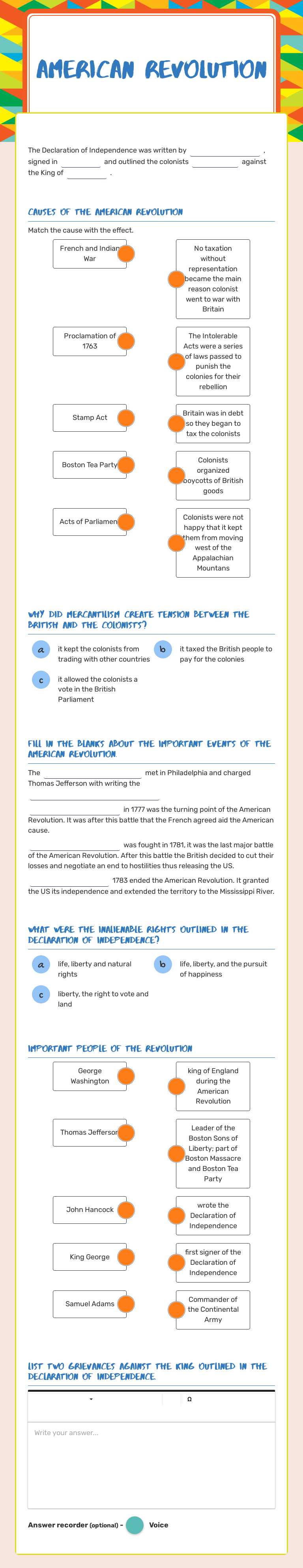 American Revolution worksheet preview image