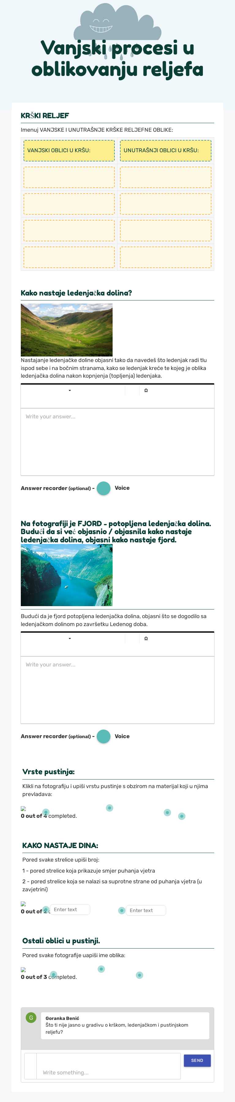 Vanjski procesi u oblikovanju reljefa worksheet preview image