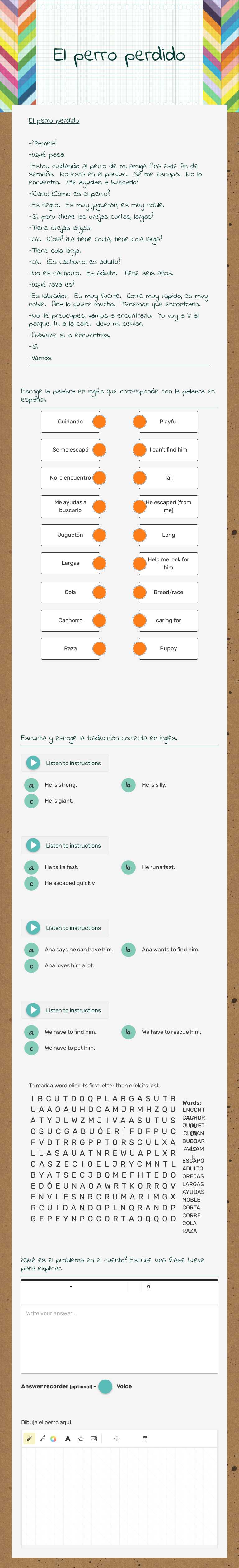 El perro perdido Grade 10 worksheet preview