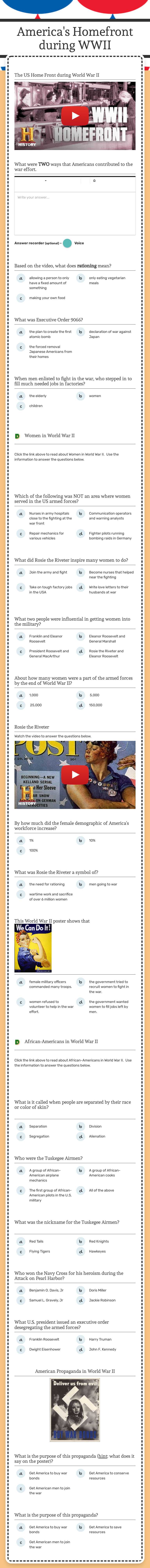 America's Homefront during WWII Grade 7 worksheet preview