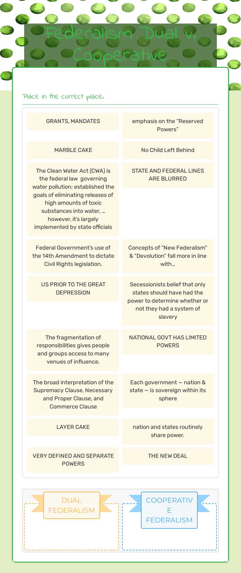 Federalism Dual v. Cooperative worksheet preview image