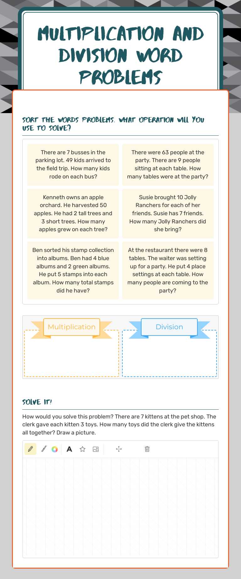 Multiplication and Division Word problems worksheet preview image