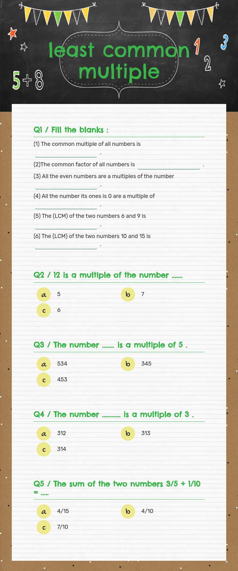 least common multiple worksheet preview image