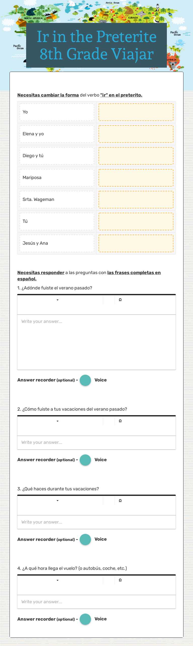 Ir in the Preterite 8th Grade Viajar worksheet preview image