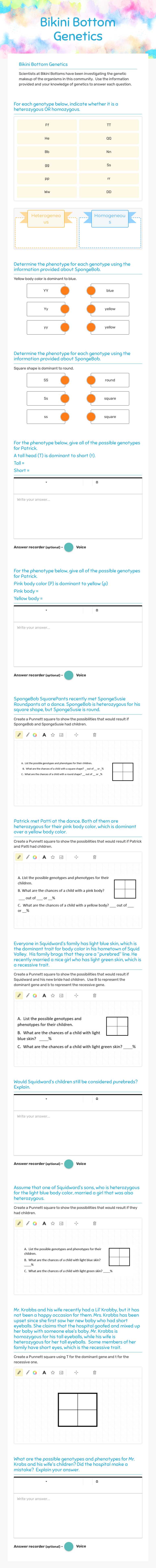 Bikini Bottom Genetics worksheet preview image