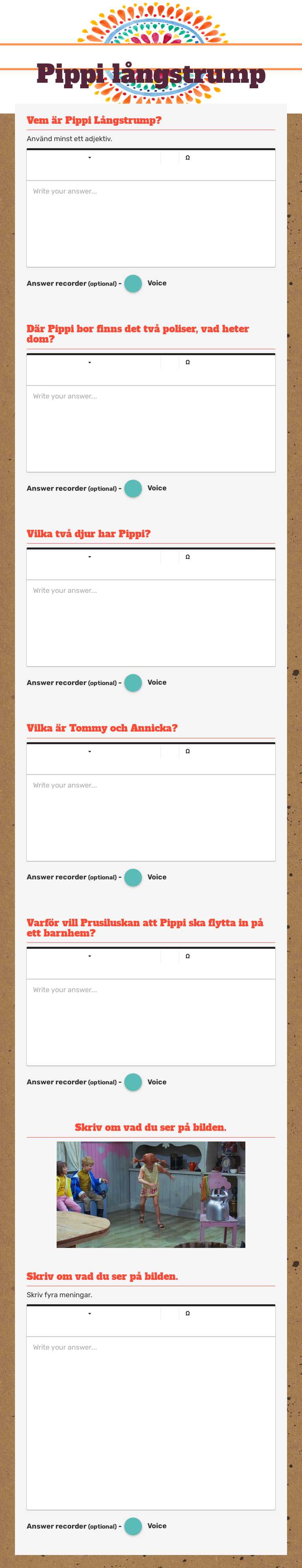 Pippi långstrump worksheet preview image