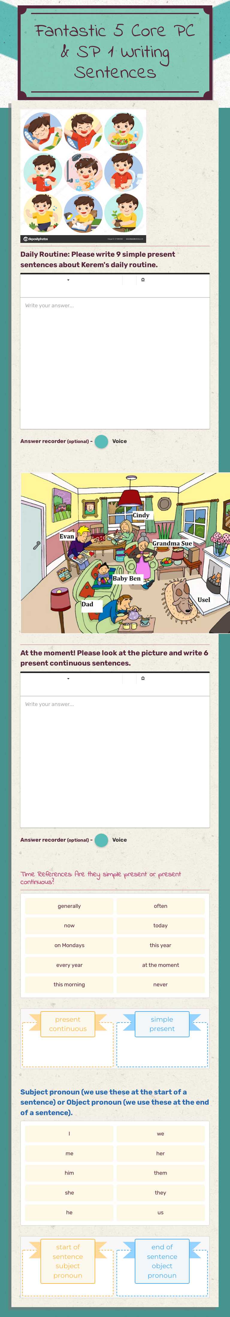 Fantastic 5 Core PC & SP 1  Writing Sentences worksheet preview image