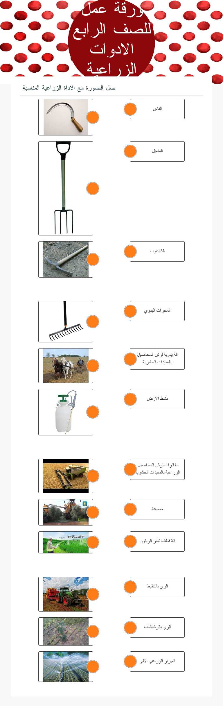 ورقة عمل للصف الرابع 
الادوات الزراعية worksheet preview image