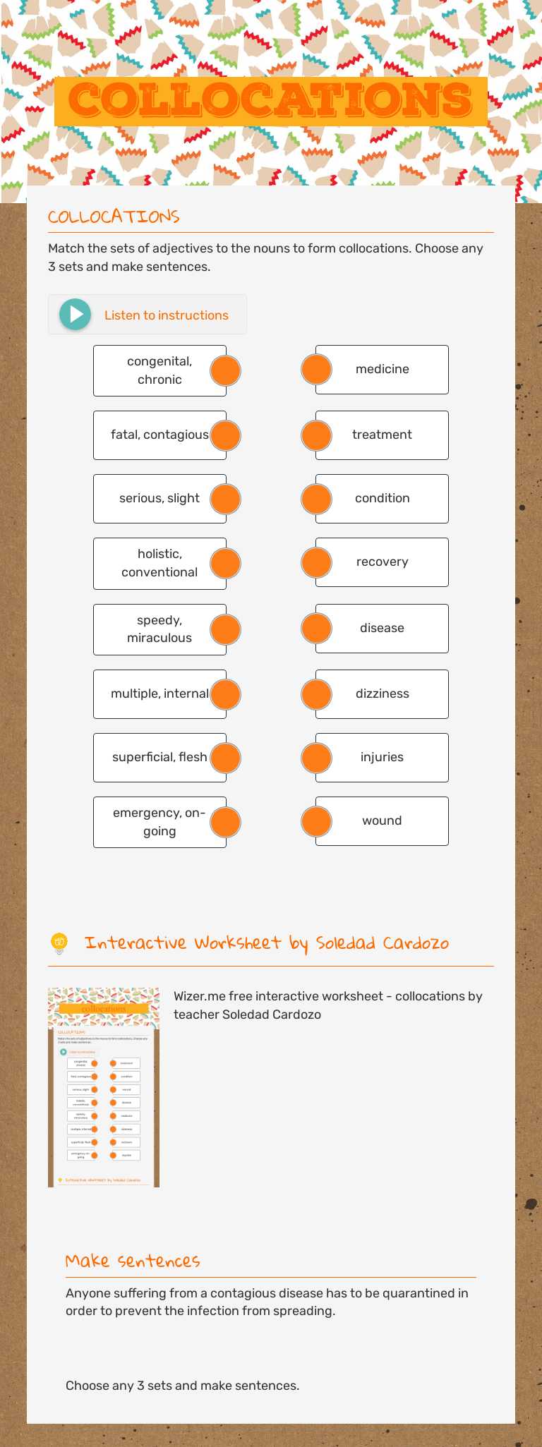 collocations worksheet preview image