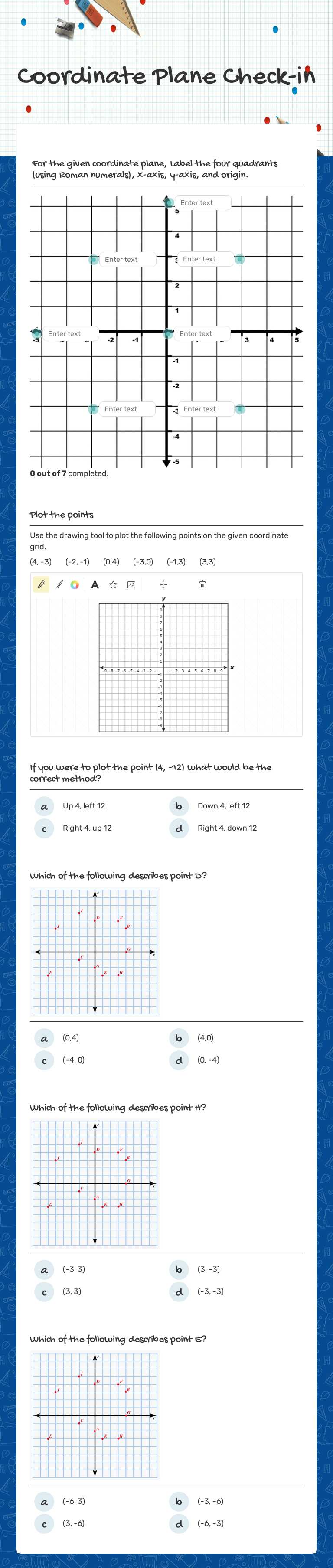 Coordinate Plane Check-in worksheet preview image