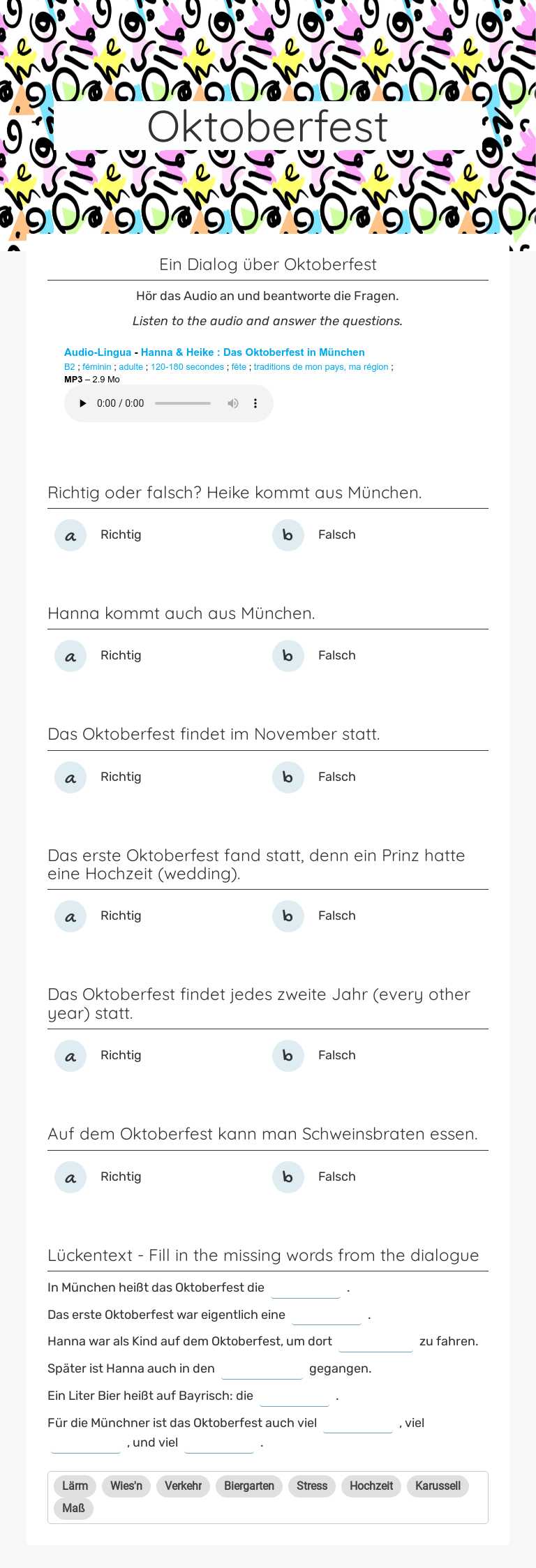 Oktoberfest worksheet preview image